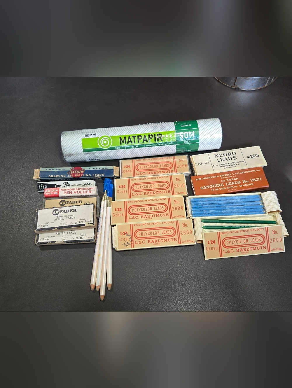 Vintage Pencil Leads & Accessories Lot with Matpapir Roll